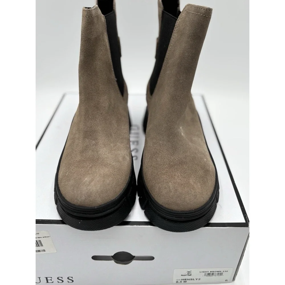 GUESS Women's Chelsea Boots‎ Suede Chunky Lug Sole Brown Ankle Booties Size 8.5